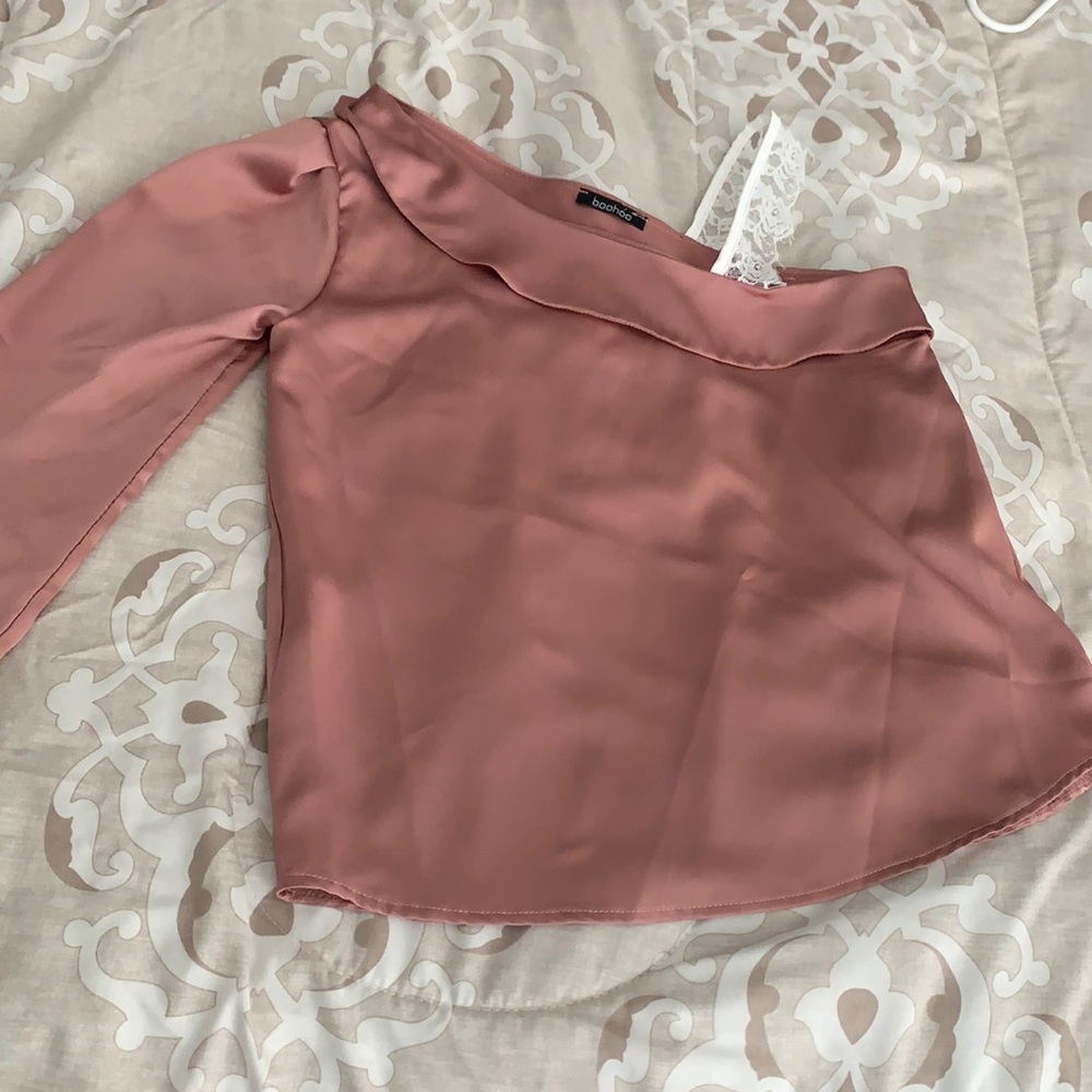 Light Pink Satin Blouse One Sleeve with  Strap.